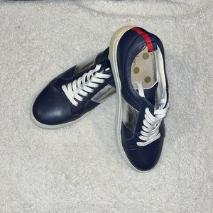 Boden Blue Leather Sneakers | Silver Stripe | EU 40 / US 9 | Casual Luxe Comfort